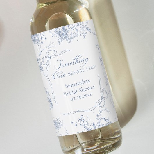 Blumenmuster - Blaues Brautparty Alkoholflaschenetikett