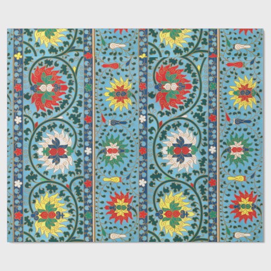 Blumenmuster blaues Hintergrundpapier Geschenkpapier (Flach)