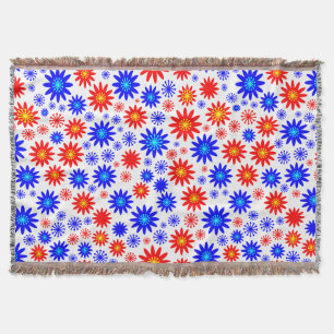 Blumenmuster - Blautöne mit Rot, Gelb und Weiß Decke
