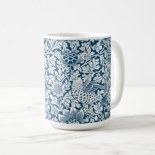 Blumenmuster-Blume Blätter Birds Blau Kaffeetasse (VorderseiteRechts)