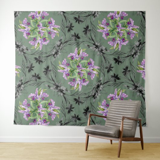 Blumenmuster-Blume Folien Grün Lila Wandteppich (Beispiel (Horizontal))