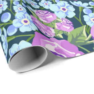 Blumenmuster-Blume in Vollblut Blau Lila Geschenkpapier