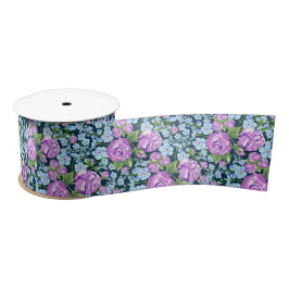 Blumenmuster-Blume in Vollblut Blau Lila Satinband