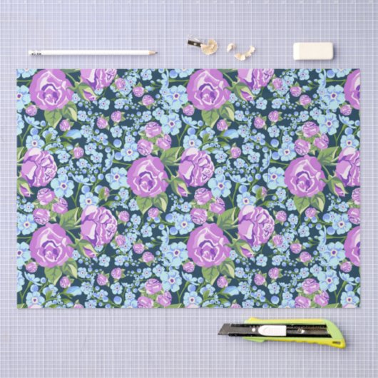 Blumenmuster-Blume in Vollblut Blau Lila Seidenpapier (Handwerk)