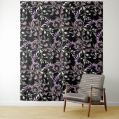 Blumenmuster-Blume Lila schwarzer Hintergrund Wandteppich (Beispiel)