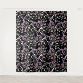 Blumenmuster-Blume Lila schwarzer Hintergrund Wandteppich (Vorderseite)