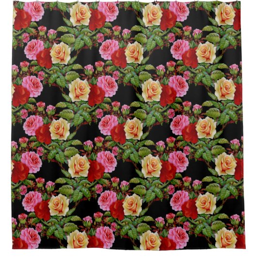 Blumenmuster-Blume Rose Rosa Rosa Gelb Grün Duschvorhang (Vorderseite)