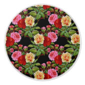 Blumenmuster-Blume Rose Rosa Rosa Gelb Grün Keramikknauf (Vorderseite)