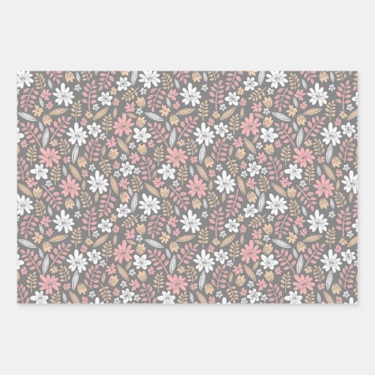 Blumenmuster Blume von Hand gezogenes Blütenblatt Geschenkpapier Set (Vorderseite 3)