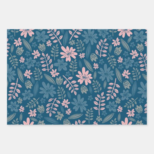 Blumenmuster Blume von Hand gezogenes Blütenblatt Geschenkpapier Set (Vorderseite)