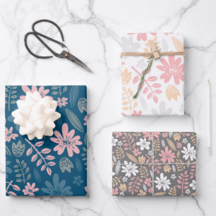 Blumenmuster Blume von Hand gezogenes Blütenblatt Geschenkpapier Set