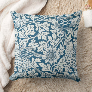 Blumenmuster Blumen Blätter Vögel Blau Kissen