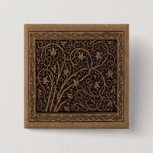 Blumenmuster, braune und schwarze, wirbelnde Reben Button