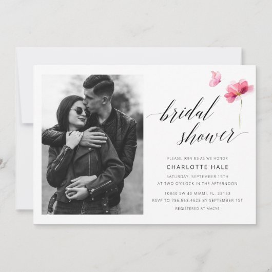 Blumenmuster-Brautparty-benutzerdefiniertes Foto Einladung (Vorderseite)