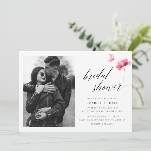 Blumenmuster-Brautparty-benutzerdefiniertes Foto Einladung (Stehend Vorderseite)