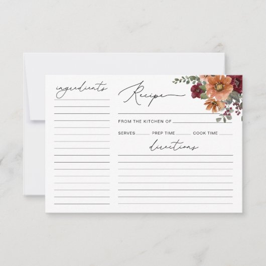 Blumenmuster-Brautparty-Rezept-Karte für Wasserfar (Vorderseite)