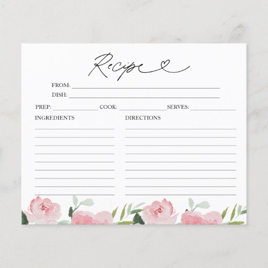 Blumenmuster Brautparty Rezept Karten (Vorderseite)