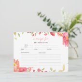 Blumenmuster-Brautparty Weinkarte Einladung (Stehend Vorderseite)