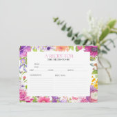 Blumenmuster-Brautparty Weinkarte Einladung (Stehend Vorderseite)