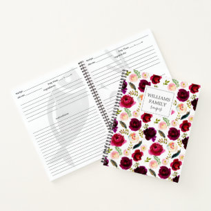 Blumenmuster Burgundy Custom Family Rezept Notizblock