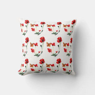 Blumenmuster Butterfly Roter Mohn Kissen