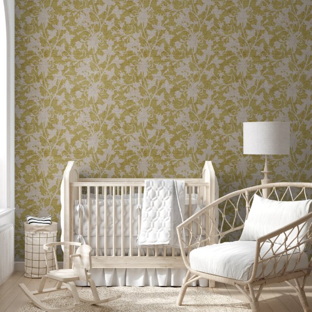 Blumenmuster Chintz Silhouette-Chartreuse  Tapete (Kinder)