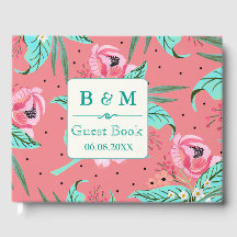 Blumenmuster - Coral Pink Personalisiertes Gästebu