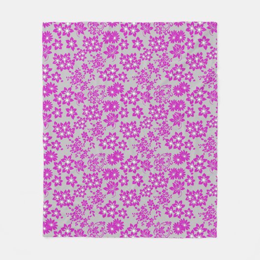 Blumenmuster D02.pink.b Gray BG Fleecedecke (Vorderseite)