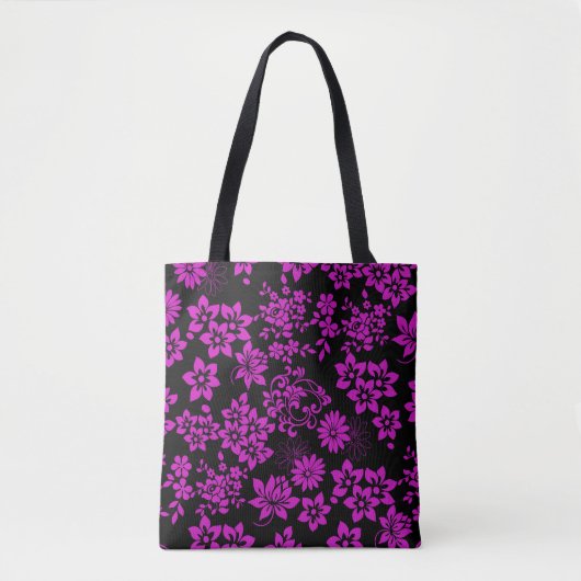 Blumenmuster D02.pink.b Schwarzes BG Tasche (Vorderseite)