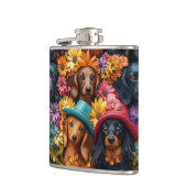 Blumenmuster - Dackel Nahtloses Muster - Hundefreu Flachmann (Links)