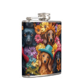 Blumenmuster - Dackel Nahtloses Muster - Hundefreu Flachmann (Rechts)