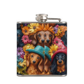 Blumenmuster - Dackel Nahtloses Muster - Hundefreu Flachmann (Rückseite)