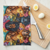Blumenmuster - Dackel Nahtloses Muster - Hundefreu Geschirrtuch (Viertel Falte)