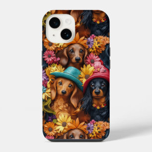 Blumenmuster - Dackel Nahtloses Muster - Hundefreu iPhone 14 Hülle