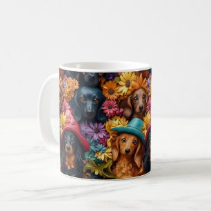 Blumenmuster - Dackel Nahtloses Muster - Hundefreu Kaffeetasse