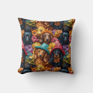 Blumenmuster - Dackel Nahtloses Muster - Hundefreu Kissen
