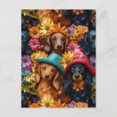 Blumenmuster - Dackel Nahtloses Muster - Hundefreu Postkarte (Vorderseite)