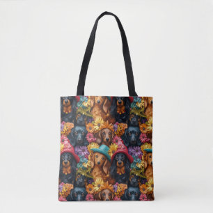 Blumenmuster - Dackel Nahtloses Muster - Hundefreu Tasche