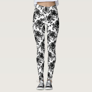 Blumenmuster Delikate Schwarze Spitze Leggings