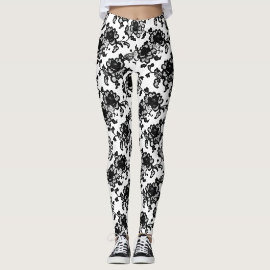 Blumenmuster Delikate Schwarze Spitze Leggings (Vorderseite)