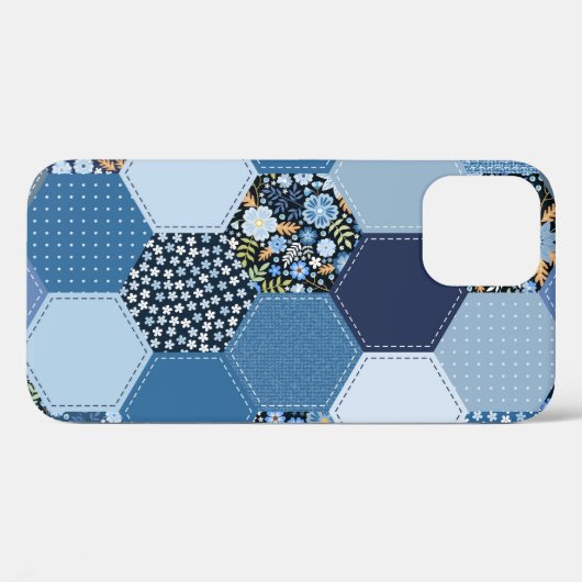 Blumenmuster, Denim Patchwork: blaues Muster. Case-Mate iPhone Hülle (Rückseite (Horizontal))