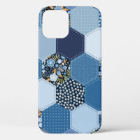 Blumenmuster, Denim Patchwork: blaues Muster.