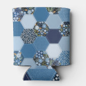 Blumenmuster, Denim Patchwork: blaues Muster. Dosenkühler (Rückseite)