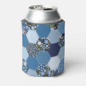 Blumenmuster, Denim Patchwork: blaues Muster. Dosenkühler (Kanne Rückseite)