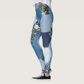 Blumenmuster, Denim Patchwork: blaues Muster. Leggings (Links)