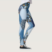 Blumenmuster, Denim Patchwork: blaues Muster. Leggings (Rechts)