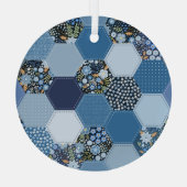 Blumenmuster, Denim Patchwork: blaues Muster. Ornament Aus Glas (Rückseite)