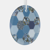 Blumenmuster, Denim Patchwork: blaues Muster. Ornament Aus Glas (Vorderseite Rechts)