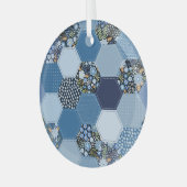 Blumenmuster, Denim Patchwork: blaues Muster. Ornament Aus Glas (Vorderseite links)