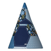 Blumenmuster, Denim Patchwork: blaues Muster. Partyhütchen (Rechts)